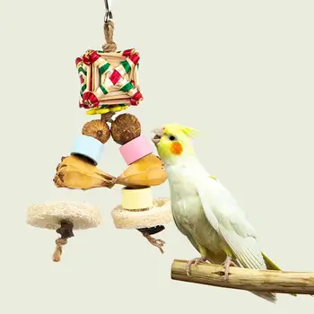 Подвесные жевательные игрушки для птиц-попугаев, игрушка для кормления в клетке из натурального бамбука, игрушка с колокольчиками, аксессуары для птичьей клетки