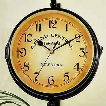 подвесные часы в стиле ретро, винтажные бесшумные настенные часы, настенные подвесные часы, двухсторонние часы, винтажные станционные настенные часы, художественные часы.