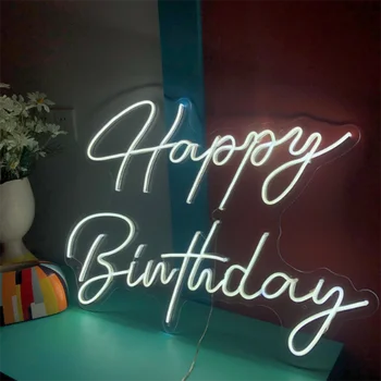 Пользовательский логотип Happy Birthday 3D Led Flex Прозрачный Акриловый Оргстекло Неоновая Вывеска Доска для писем Фон для вечеринки Декор