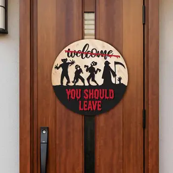 Приветственный знак на Хэллоуин, 30-сантиметровая деревянная дверная вывеска, подвесной знак, фон, декор стен