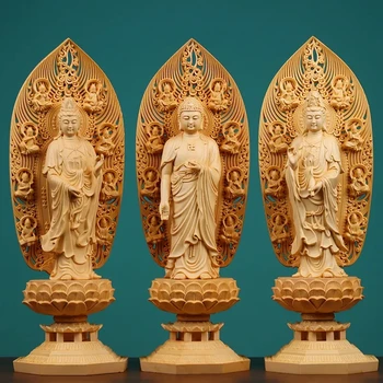 Резьба по дереву Гуаньинь, Статуя Будды Татхагаты Большого размера Из Цельного Дерева Китайская фигурка Будды Домашняя Гостиная Статуя Фэн-Шуй 43см