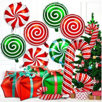 Рождественская лента из 4D Серебряной фольги, воздушный шар, Конфетный Костыль, Украшение для тематической вечеринки с Рождеством, Подарочная коробка, Круглый шар из фольги, Новый Год