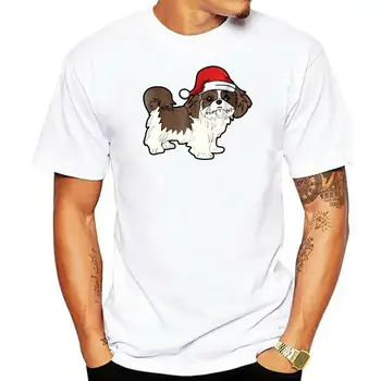 Рождественская пижамная футболка в шляпе Санта-Клауса-Мужская футболка-Черный Shih Tzu in
