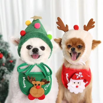 Рождественская шапочка для домашних животных, милые оленьи рога, полотенце для слюны для собак, принадлежности для переодевания кошек, прекрасный дизайн Осенней и зимней одежды, аксессуары для домашних животных
