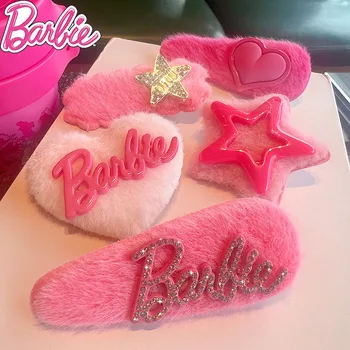 Розовые заколки для волос Barbie Kawaii принцесса сладкие плюшевые заколки для волос модные романтические звездные аксессуары для волос для женщин подарки на день рождения