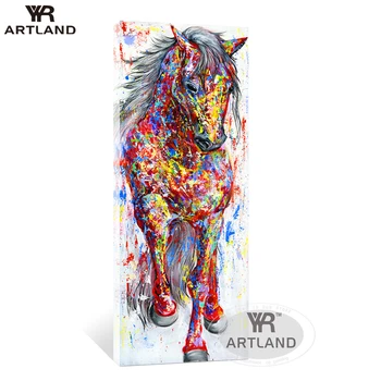 Современное животное индийского цвета лошадь 100% Ручной работы украшение стен дома картина маслом на холсте фотографии для входа в комнату без рамы