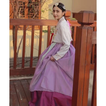 Традиционная Корейская одежда, Платье Ханбок для женщин, Древний Дворцовый Халат С V-образным вырезом, Национальный Праздничный Наряд Для выступлений, Женский костюм