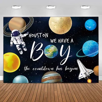 У нас есть фон для фотосъемки мальчика, ракета, астронавт, планета, Галактика, космический фон для украшения вечеринки по случаю дня рождения ребенка, баннер