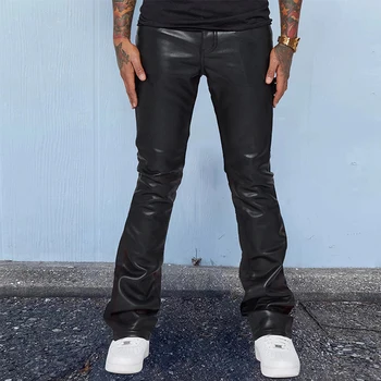 Уличная одежда, Винтажные Кожаные брюки Slim Fit, мужские весенние модные однотонные брюки из искусственной кожи, повседневные мужские узкие длинные брюки