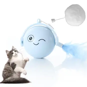 Умный кошачий мячик с активируемым движением, Катающийся Мячик Для крупных кошек, щенков и средних собак С пером и автоматическим обходом препятствий