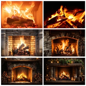 Фон из горящих дров, Пылающий огонь, Пылающий лес, теплый камин, фон для фотосъемки, Декор для зимней Рождественской вечеринки