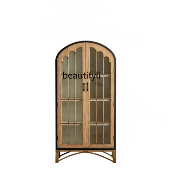Французский книжный шкаф в стиле ретро, Напольная витрина из массива дерева, стеклянный пылезащитный шкаф с дверцей