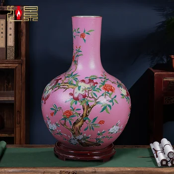 Цзиндэчжэнь керамическая ваза гостиная цветочная композиция Китайская пастель ручная роспись небесная бутылка фарфоровые украшения большие